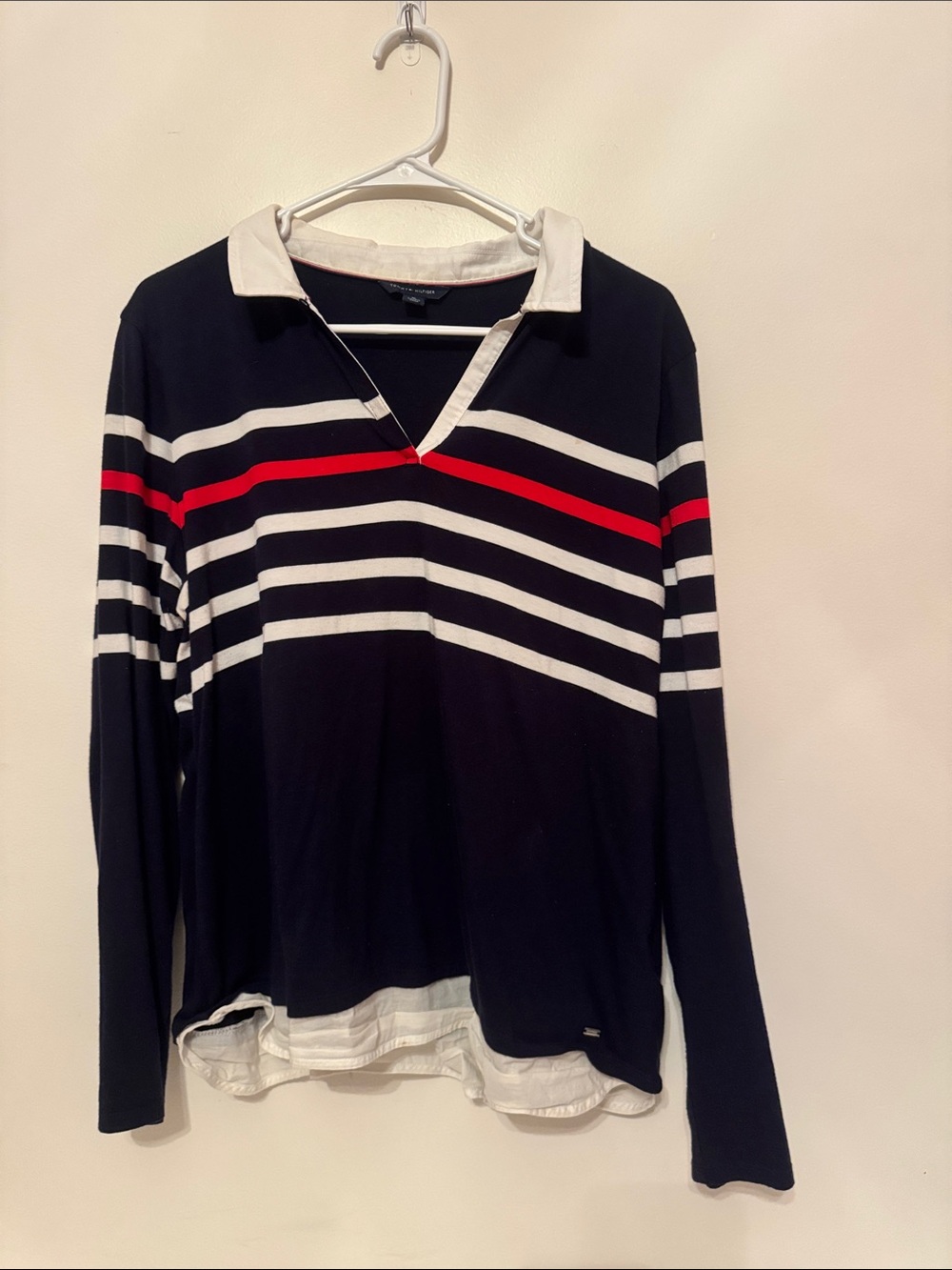 Tommy Hilfiger Long-Sleeve Striped Polo - Black, White & Red